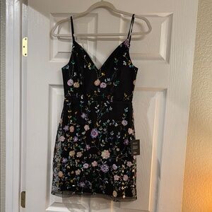 Floral Embroidered Black Dress